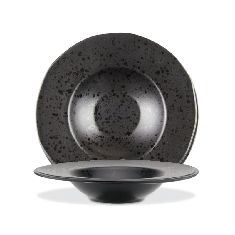 Black pasta bowl with black reactive dots  Ø 28 cm