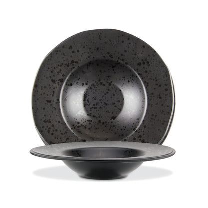 Black pasta bowl with black reactive dots  Ø 28 cm