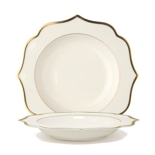 Ivory deep plate with gold rims - New bone china Ø 22 cm