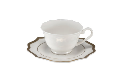 Ivory coffee cup saucer with gold rims - New bone china Ø13 h 1 cm