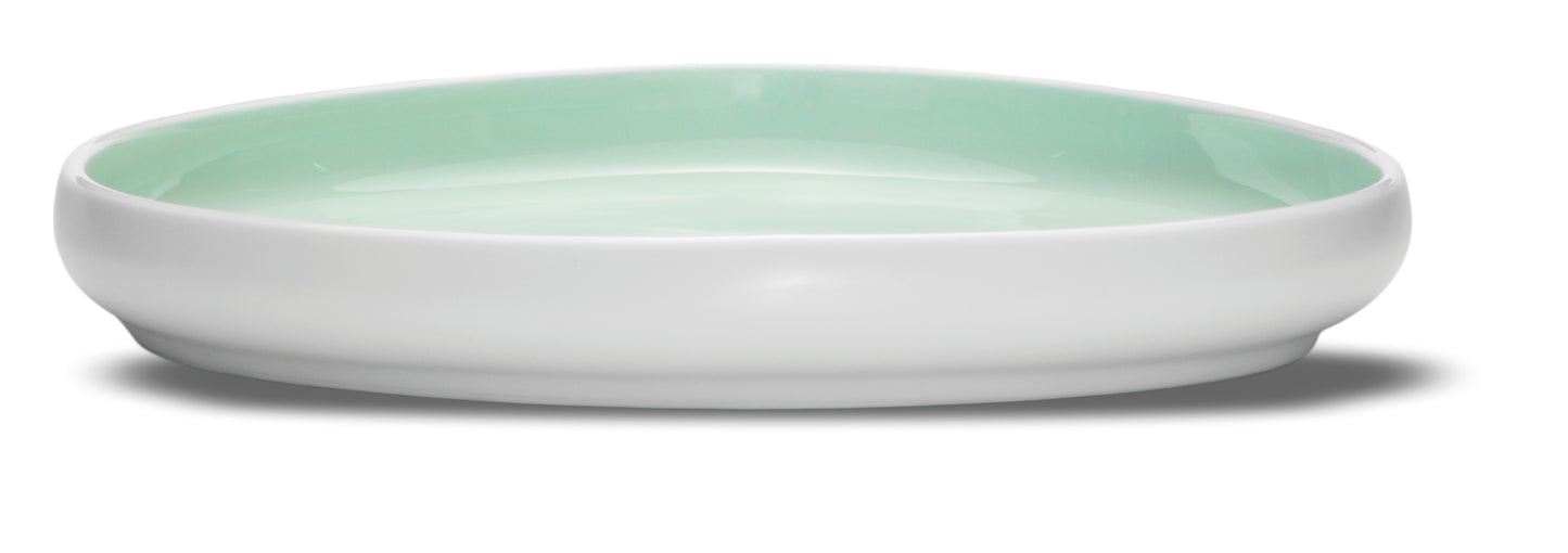 Matt white and aquamarine dinner plate 28x25 h 3,5 cm