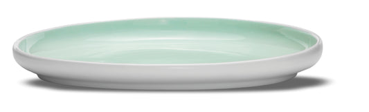 Matt white and aquamarine slanting charger plate 30,5x27,5 h 4 cm