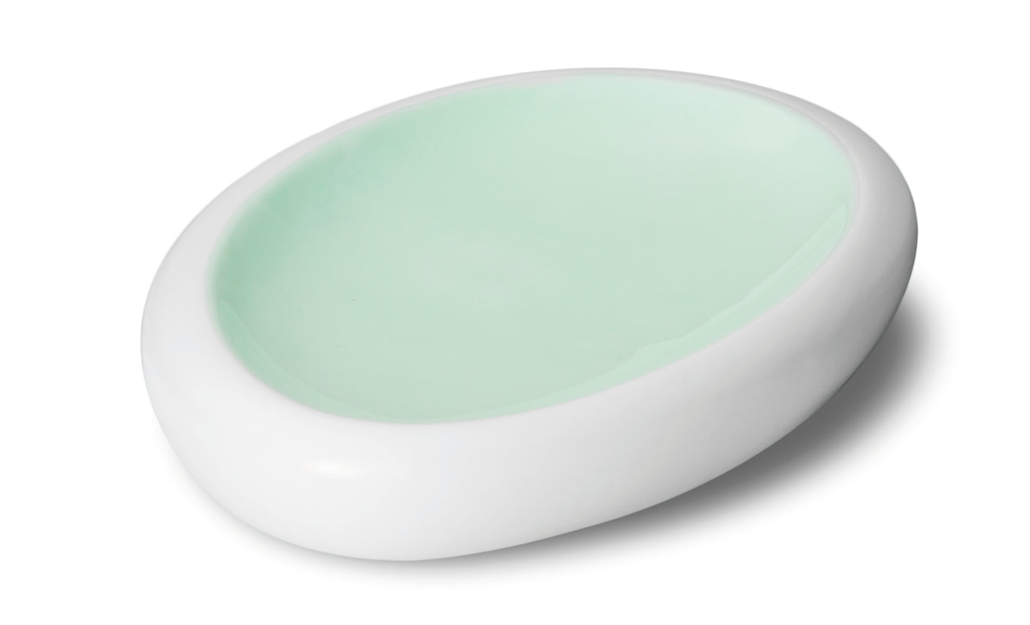 Matt white and aquamarine oval gourmet tray 26,5x17,5 h 4,5 cm