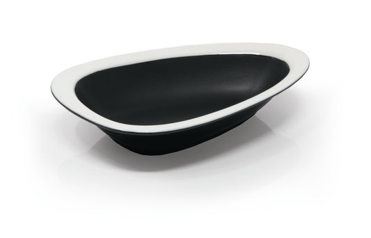 Matt black angular deep tray with white wide rim 18,5 x 12,5 h 3,5 cm