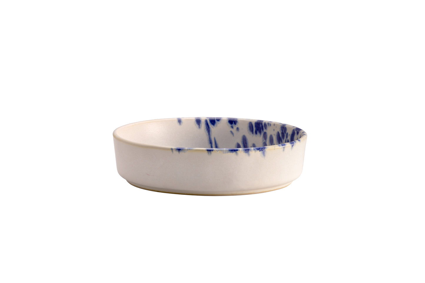 White deep plate with blue reactive dots 18cm