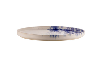 White charger plate with blue reactive dots 31cm