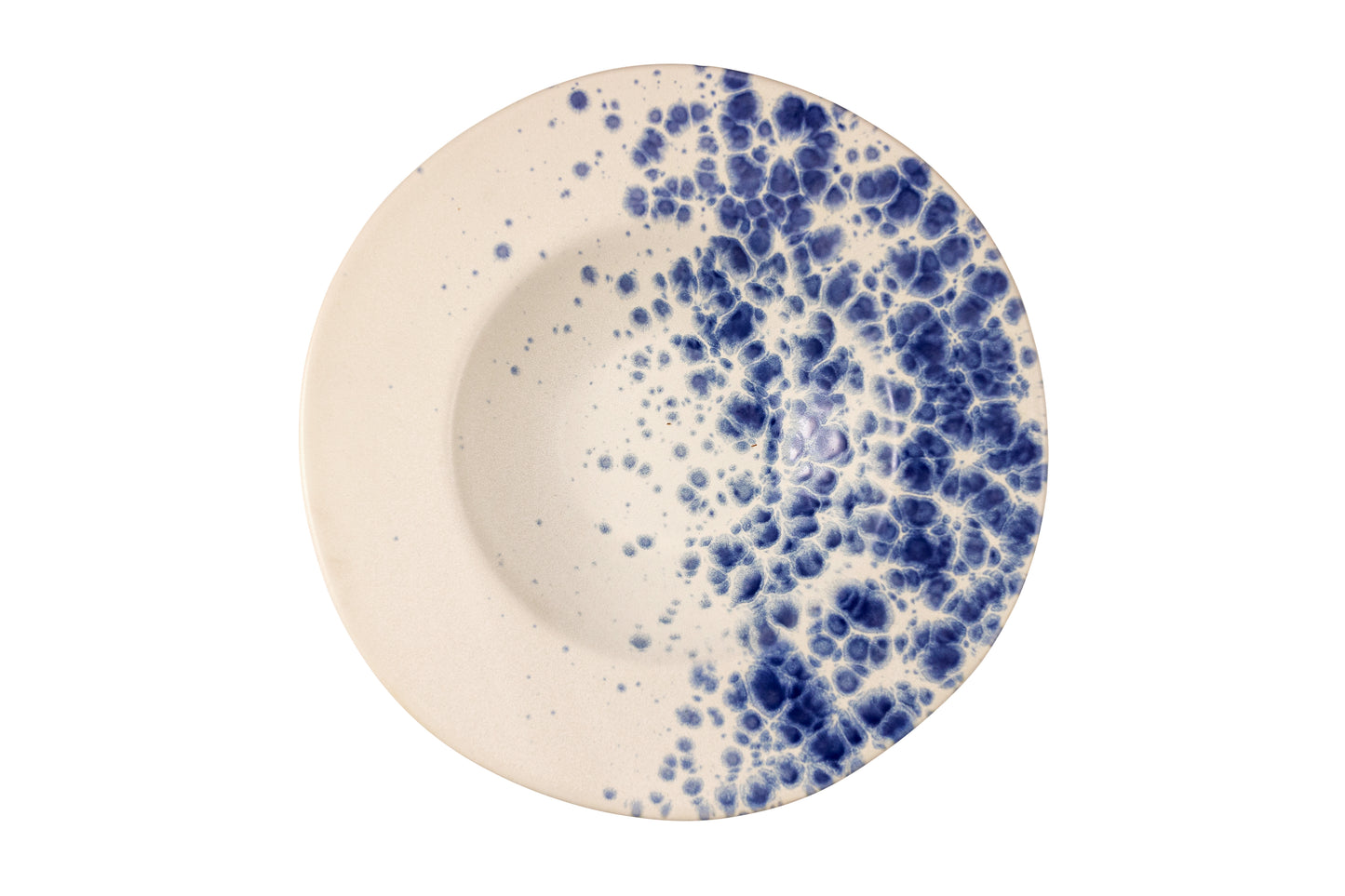 White pasta bowl with blue reactive dots Ø28,5 cm