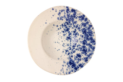 White pasta bowl with blue reactive dots Ø28,5 cm