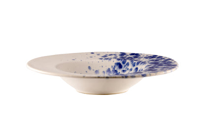 White pasta bowl with blue reactive dots Ø28,5 cm