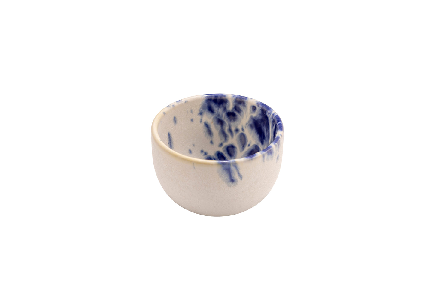 White bowl with blue reactive dots 6.5cm