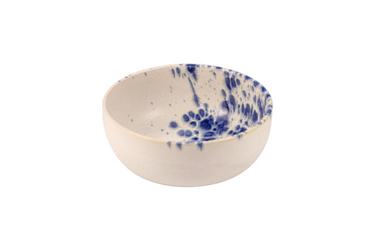 White high bowl with blue reactive dots 15cm