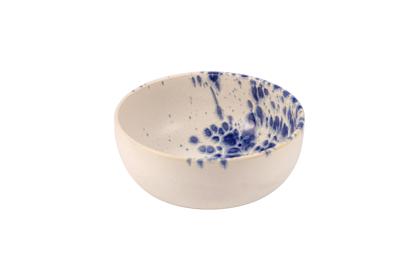 White high bowl with blue reactive dots 18cm