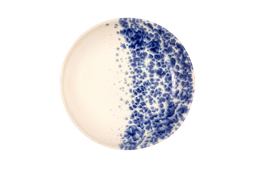 White bowl with blue reactive dots 28cm