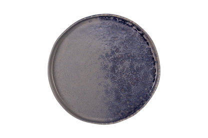 Grey dinner plate with blue reactive dots  26.5cm