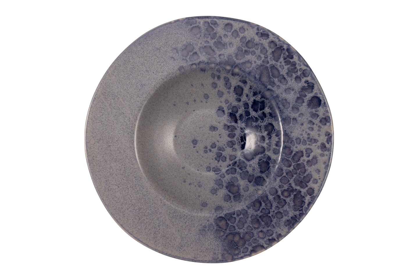 Grey pasta bowl with blue reactive dots