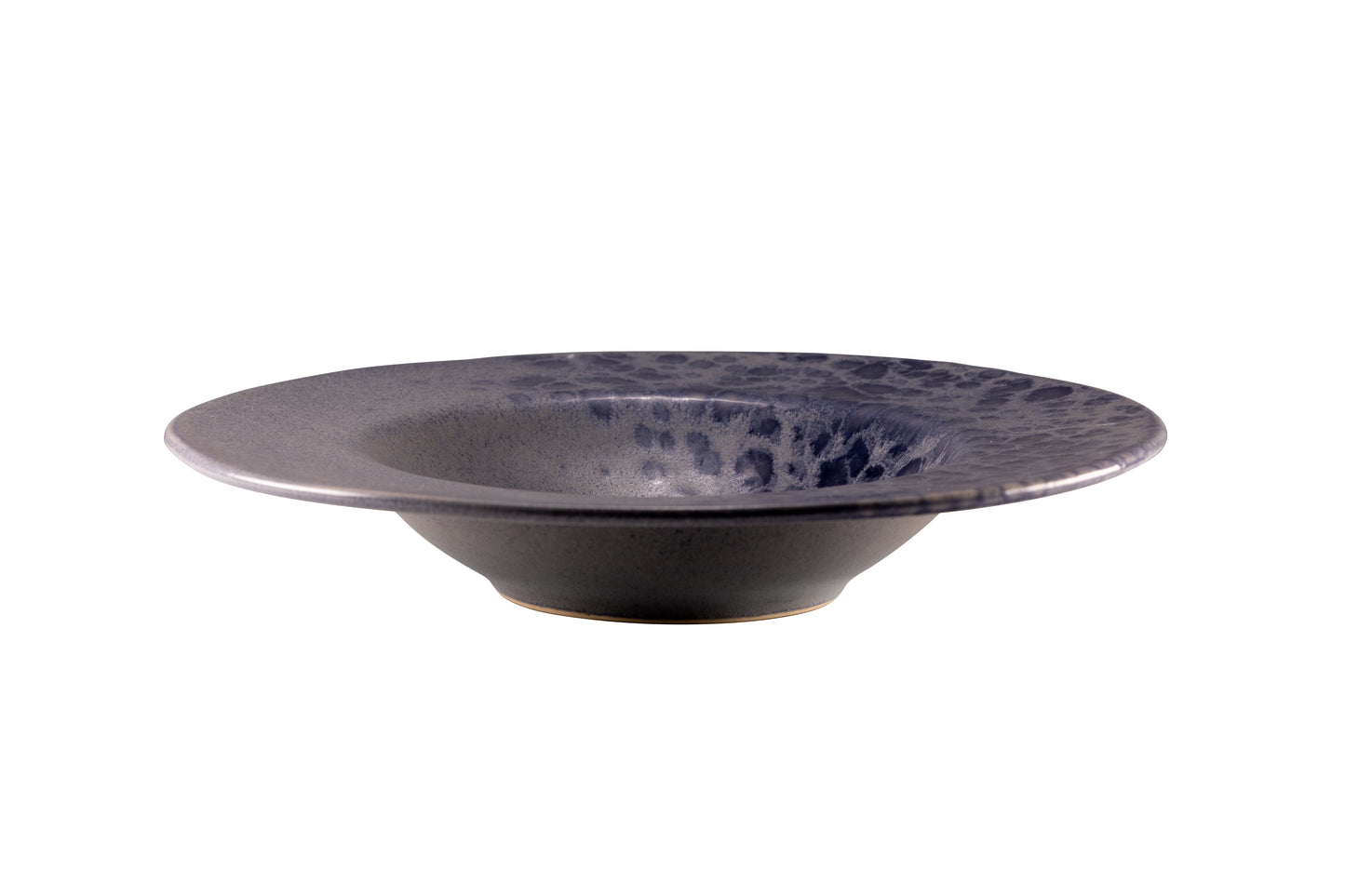 Grey pasta bowl with blue reactive dots