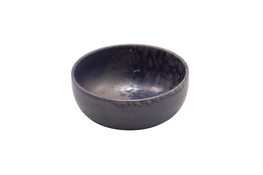 Grey high bowl with blue reactive dots  15cm