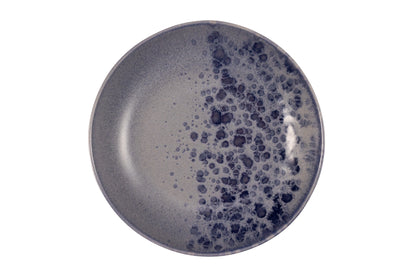 Grey bowl with blue reactive dots  28cm