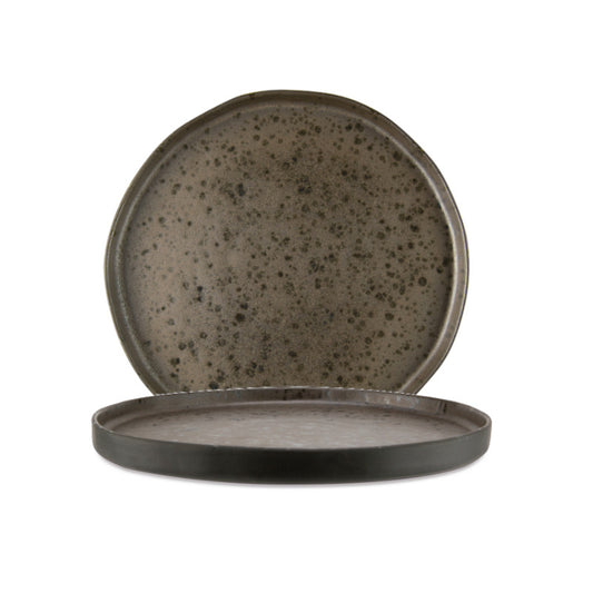 Brown dinner plate with rusty reactive dots 26.5cm