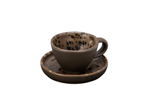 Brown with rusty reactive dots coffee cup with saucer 4.5cm