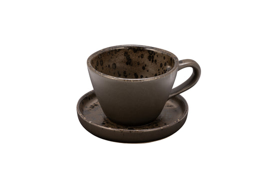 Brown with rusty reactive dots tea cup with saucer 5cm