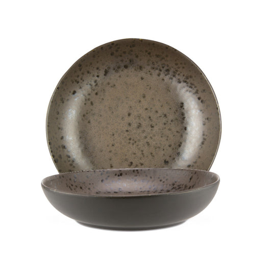 Brown bowl with rusty reactive dots 28cm